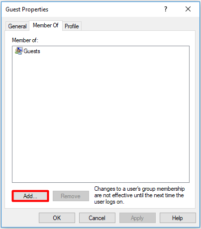change to administrator windows 10 click Add