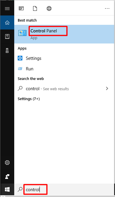 change to administrator windows 10 open Control Panel from search box
