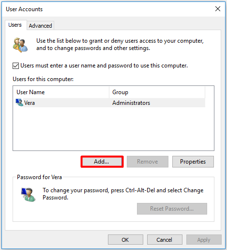 change to administrator windows 10 click the Add button