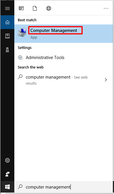 change to administrator windows 10 open Computer Managementclick