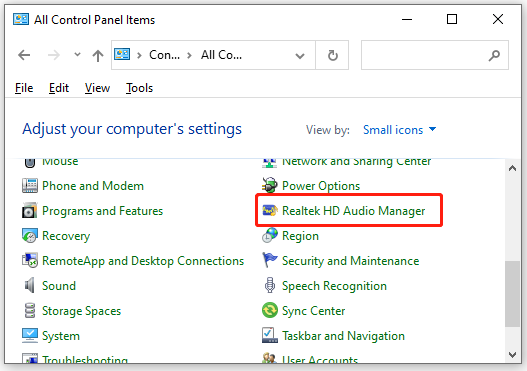 click on Realtek HD Audio Manager