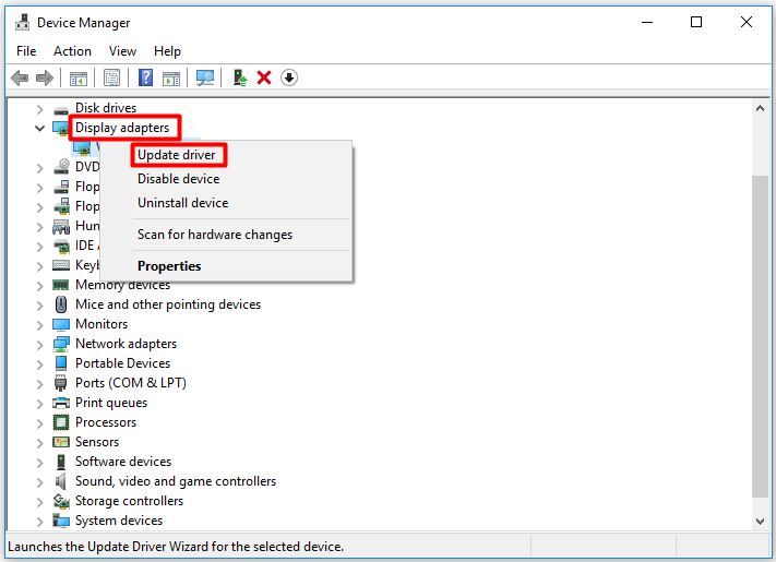 click the Update driver option