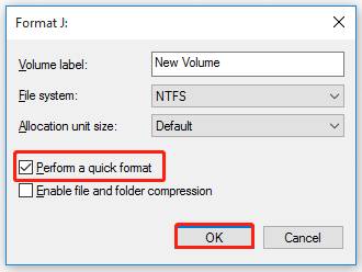 tick the checkbox of Perform a quick format