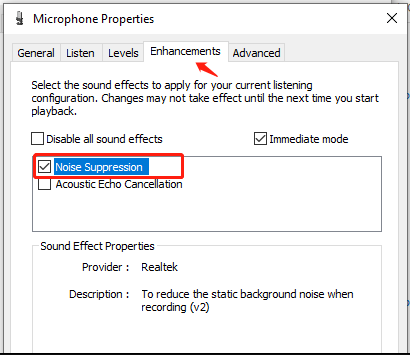 enable Sound Suppression