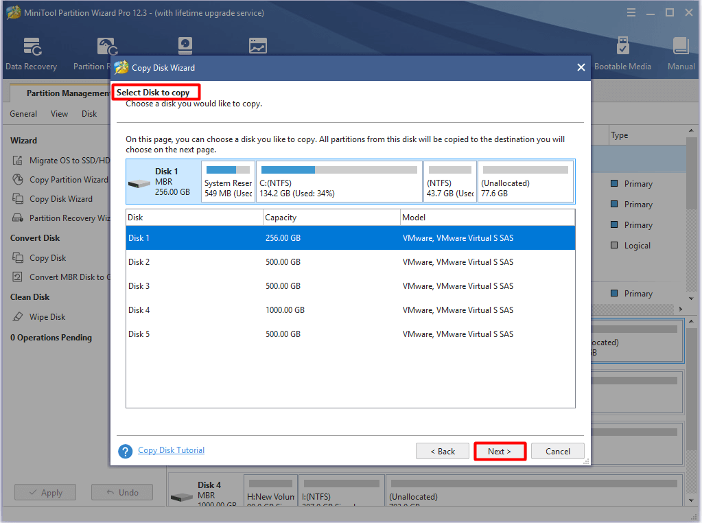 choose the drive that you need to copy and click next