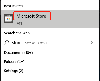open Microsoft Store from search box