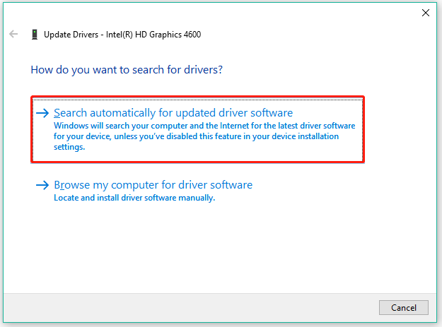 choose Search automatically for updated driver software