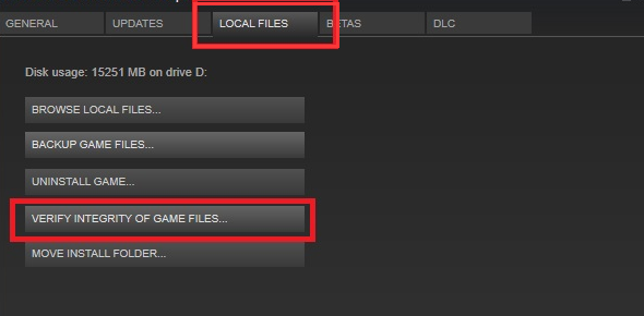 click on Verify Integrity of Game Files