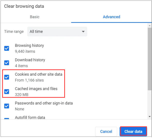 clear browsing cache on Google Chrome