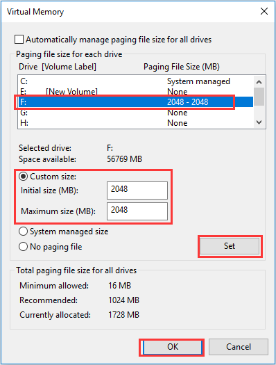 change virtual memory