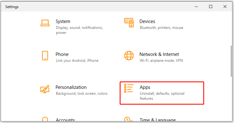 select Apps in the Settings window