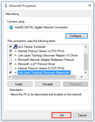 revert to the default network adapter properties settings