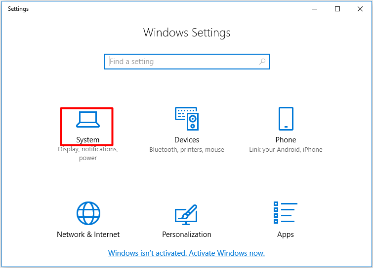 click System in the Settings