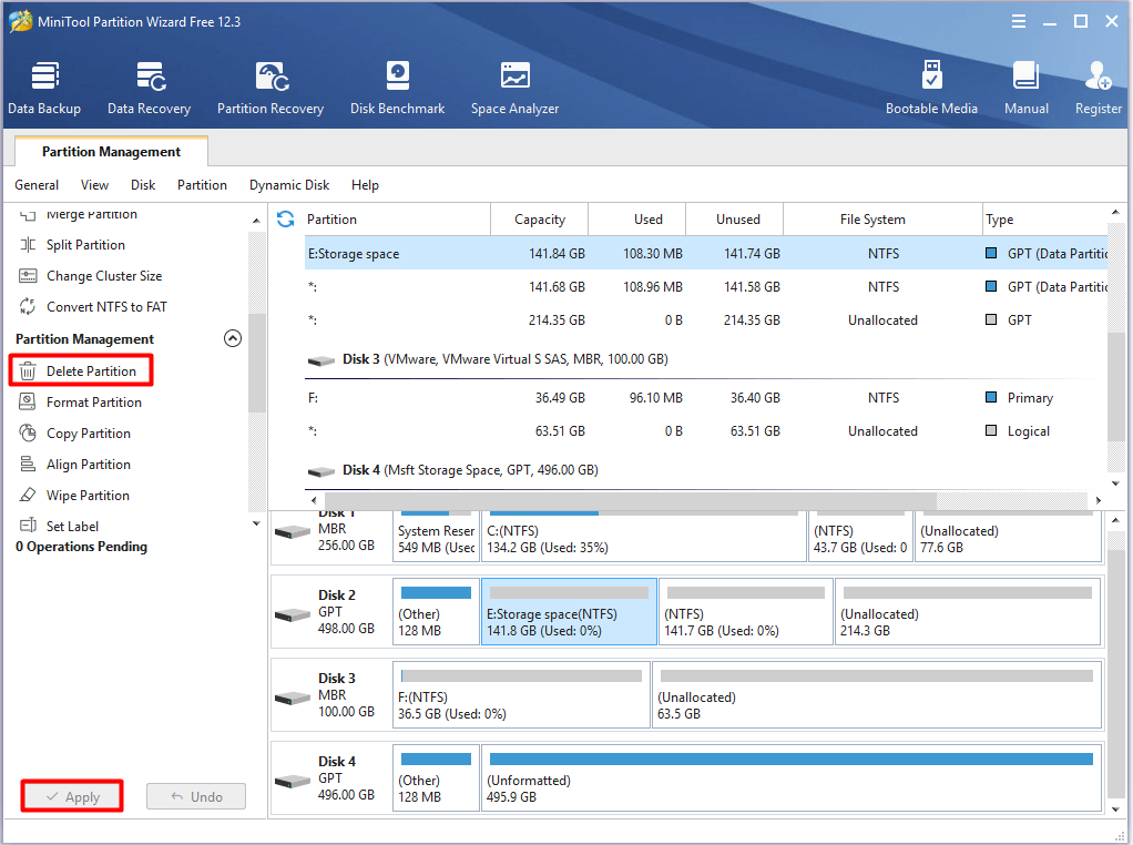 execute storage spaces deletion operation
