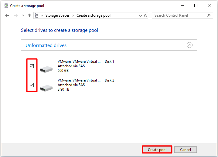 choose drives from listed drives