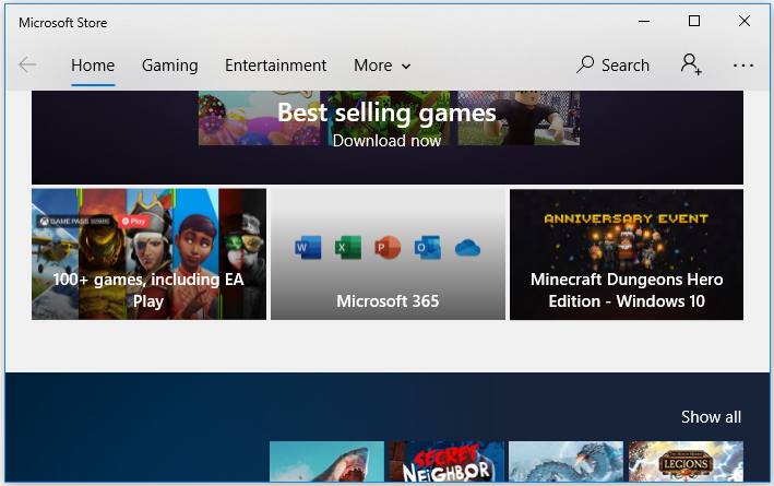 Windows Store shows up
