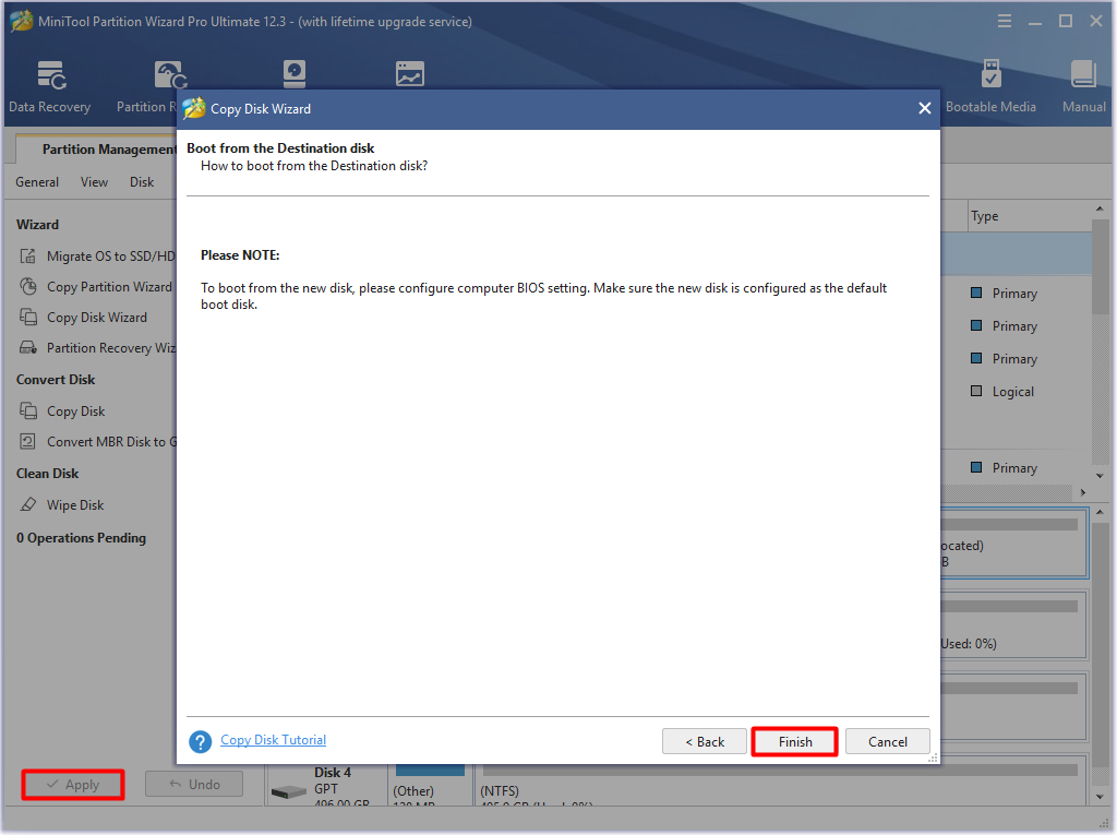 execute the copy disk operation