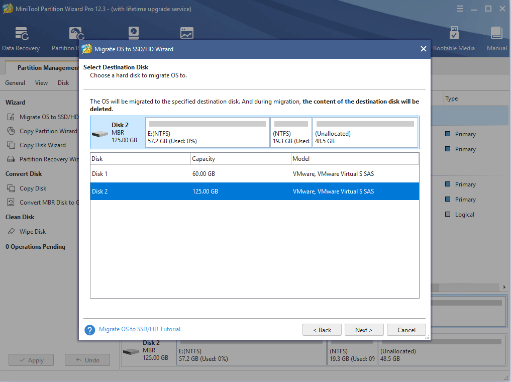choose destination disk