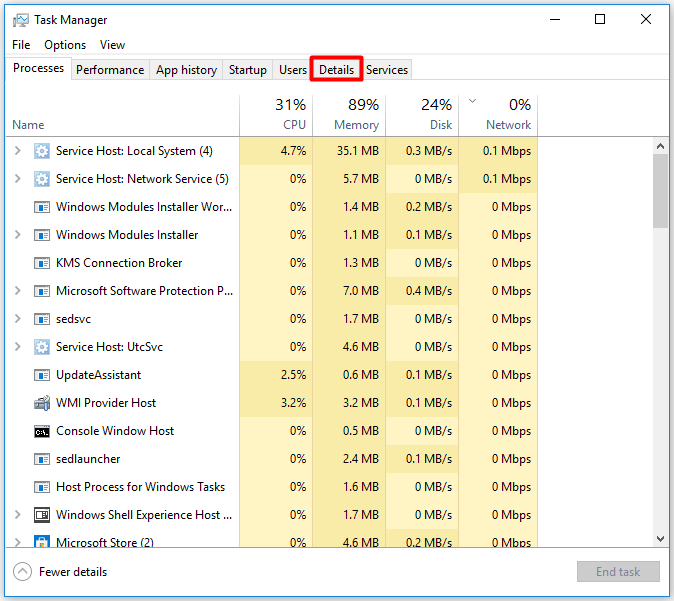 move to the details tab