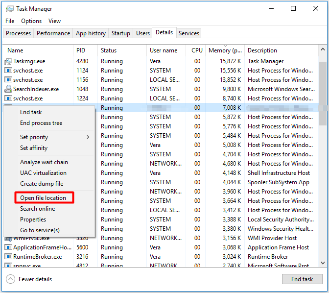 Open file location