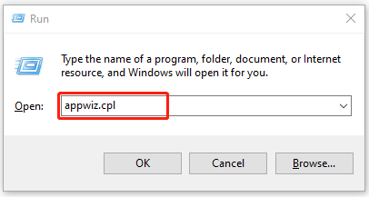 open Programs and Features using the Run box