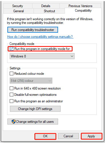 Run this program in compatibility mode for