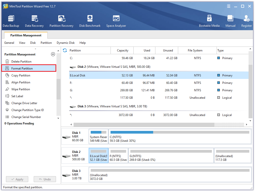 click Format Partition from the left panel