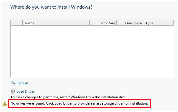 no drives were found during windows installation