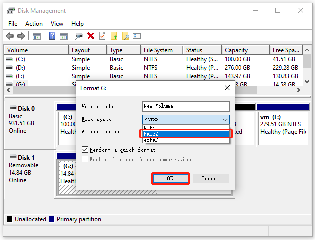 format SD card to FAT32 in Disk Management
