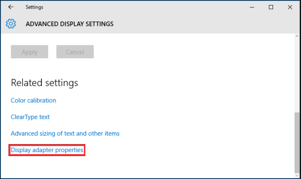 click on Display adapter properties