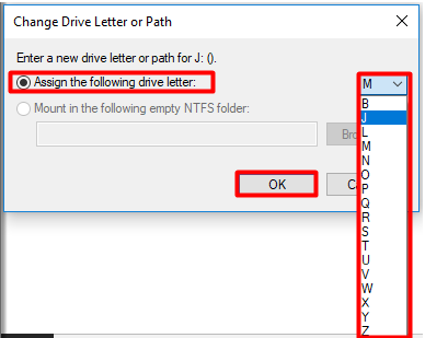 Assign the following drive letter