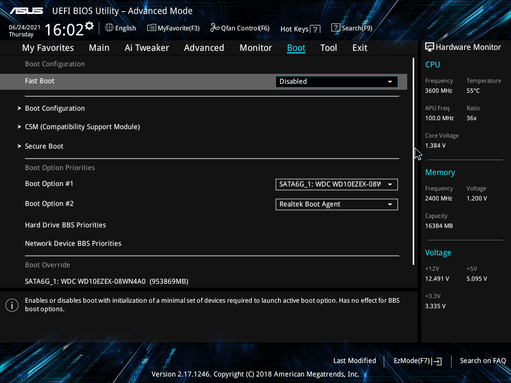 disable Fast Boot