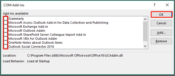 disable Outlook add-ins
