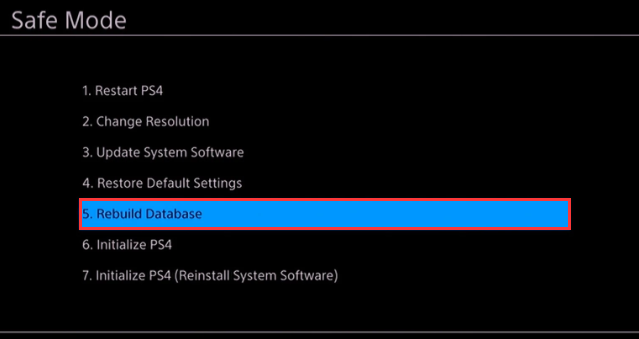 rebuild PS4 database in Safe Mode