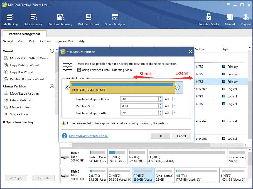 extend or shrink partition