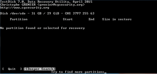 no partition found or selected for recovery testdisk