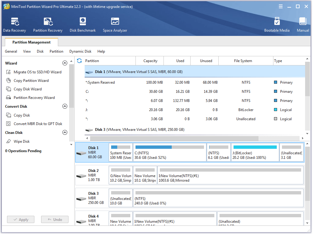 the user interface of MiniTool Partition Wizard