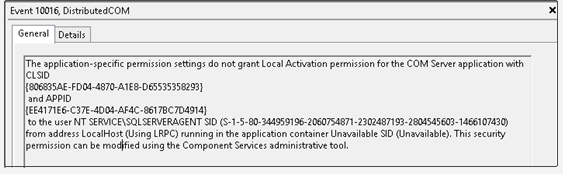 the application-specific permission settings do not grant local activation permission error