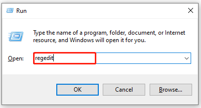 type regedit in the run box
