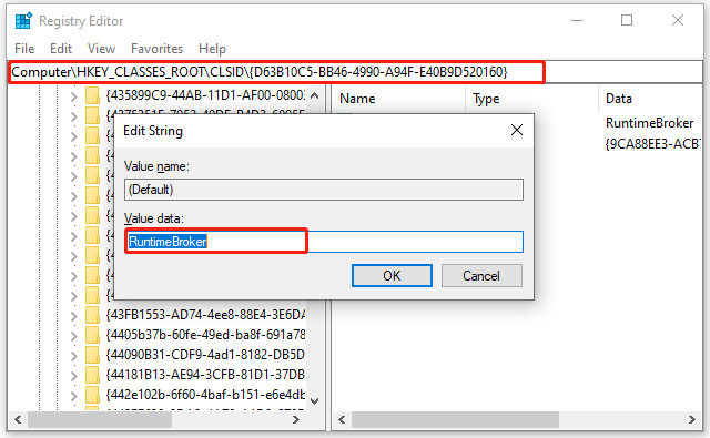 navigate to the D63B10C5 path in the Registry Editor