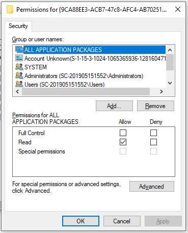 click on Advanced in the Permissions window