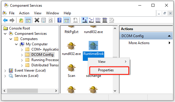 right RuntimeBroker and select Properties