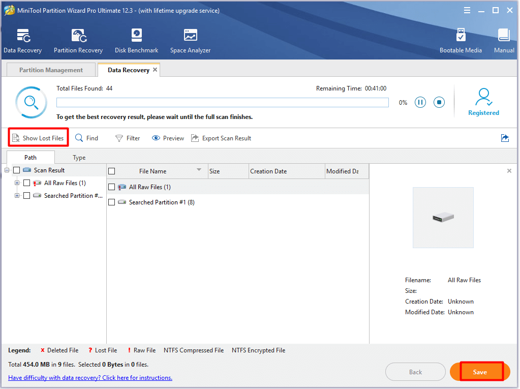 choose files to recover and click scan