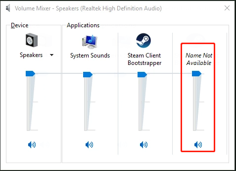 name not available in sound mixer