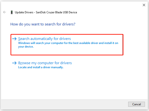 click on Browser my computer for drivers