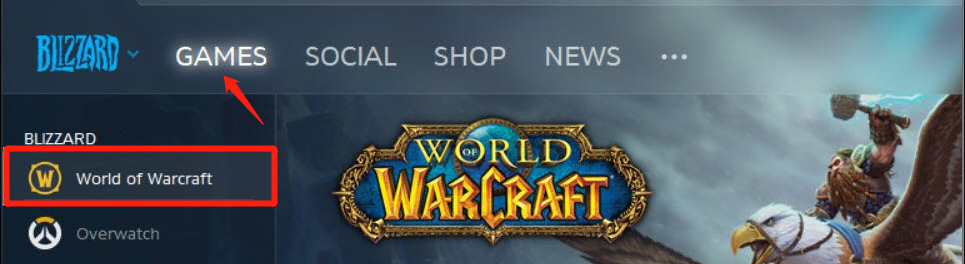 select World of Warcraft on Blizzard