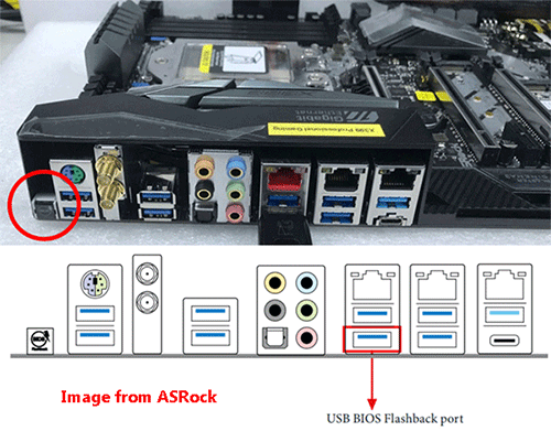 BIOS FlashBack button and USB port