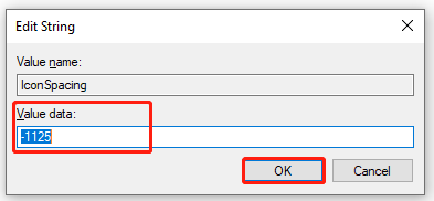 change the value data of IconSpacing
