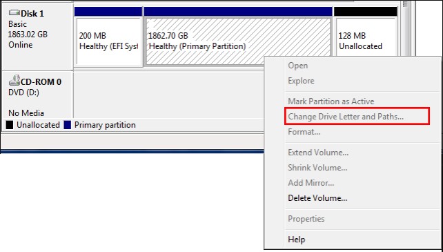 change drive letter and paths greyed out