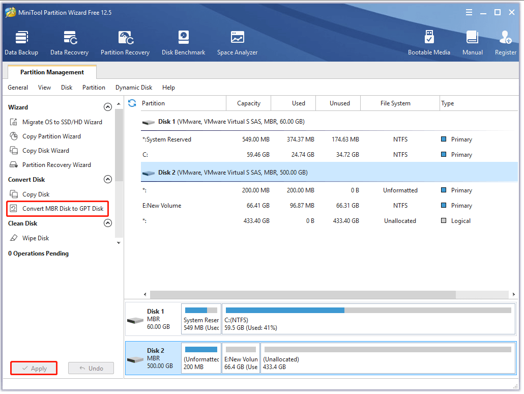 not able to change drive letter and paths convert MBR to GPT disk using MiniTool Partition Wizard